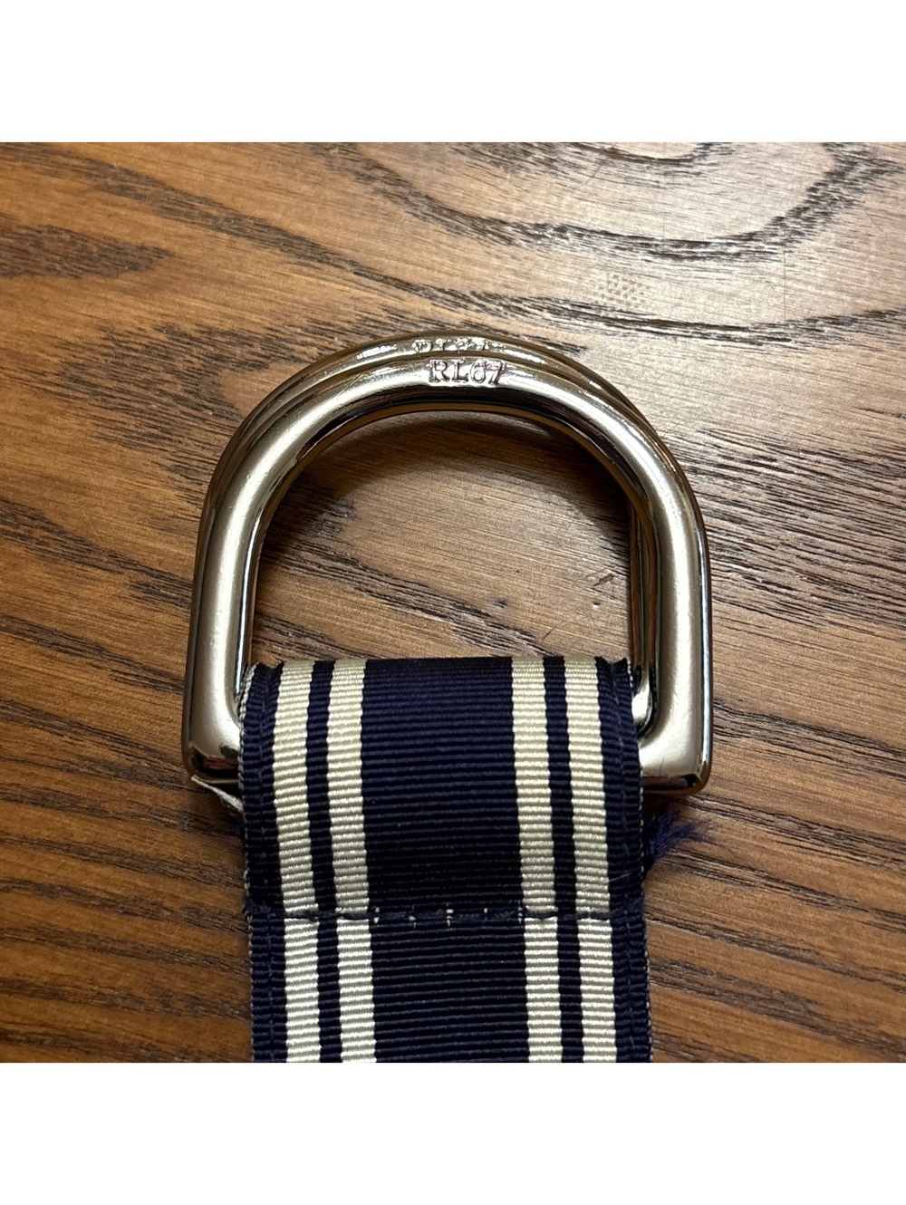 Polo Ralph Lauren Navy & White Striped D-Ring Belt - Size M/L (42" Total Length) - Picture 4 of 12